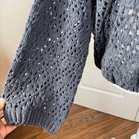 POL Chenille Open Knit Sweater Drop Shoulder Dark Gray Stretchy Size Large - Picture 3 of 11